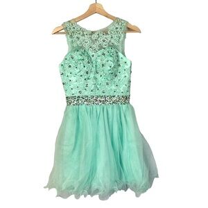 Boutique Mint Green Rhinestone Tulle Mini Dress 2